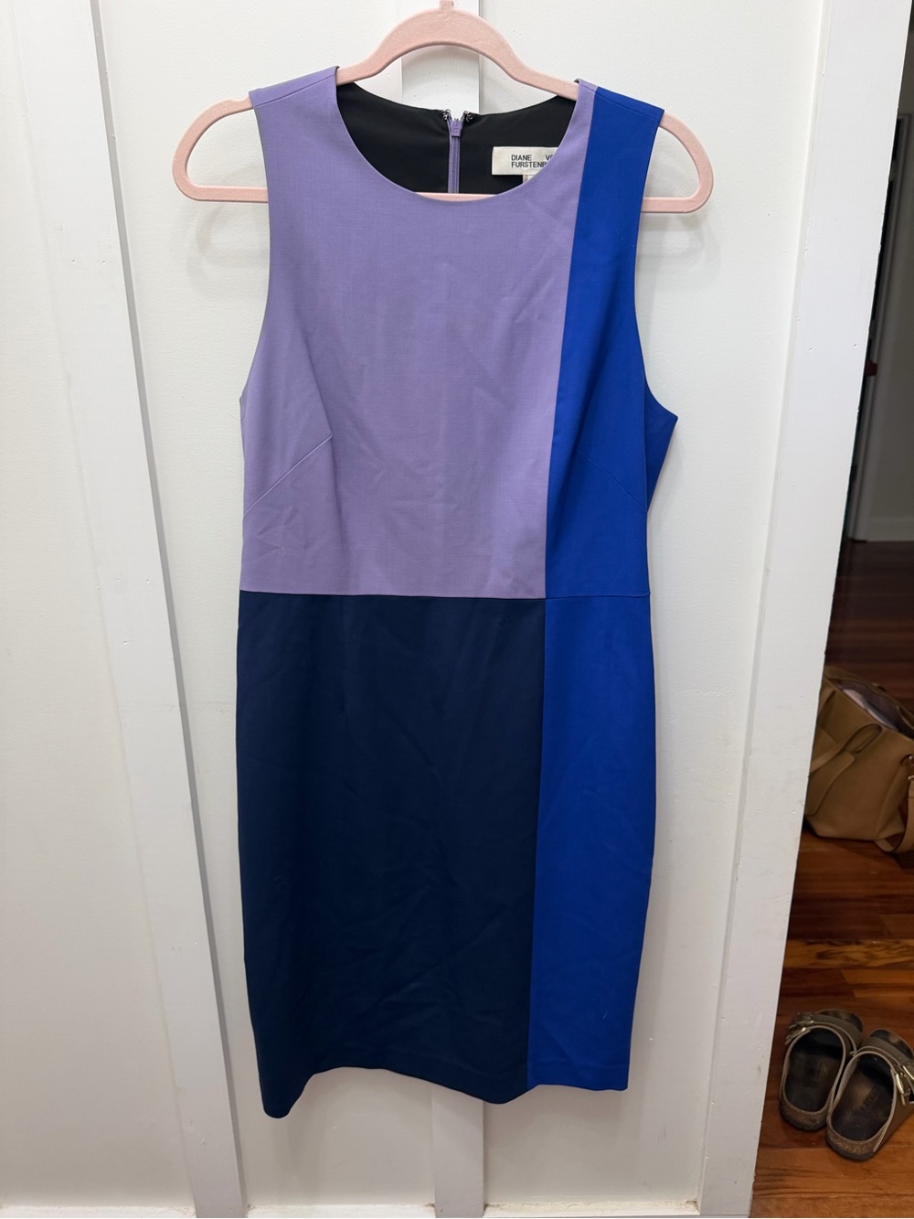 Diane Von Furstenberg Lavender, Royal Blue & Navy Colorblock Sheath Dress